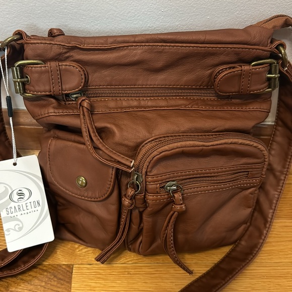 NWT Scarleton Women’s Brown Soft Multi-Pocket Adjustable Crossbody Purse Bag - Picture 2 of 10